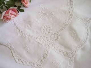   Tatting Lace Flower Embroidery Cotton 3 Pieces Bed Set White  