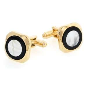   soft square cufflinks with mother of pearl and onyx target accent