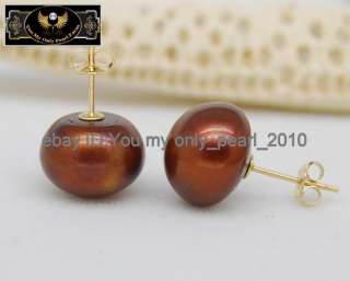 MP 14K YG Fine 10 11MM AAA+ Chocolate pearl earrings  