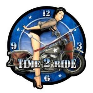  Time To Ride Vintage Motorcycle Pin Up Sign Metal Clock 