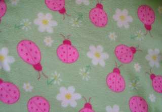 Ladybug fleece fabric by the yard cute pink and green  