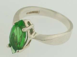   STERLING SILVER GREEN MARQUISE CUT STONE RING MODERNIST BAND DESIGN