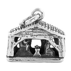    Sterling Silver Three Dimensional Nativity Scene Charm Jewelry