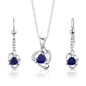   Finish Trillion Cut Sapphire Pendant Earrings and 18 inch Necklace Set