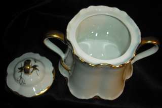 Antique/Vintage Fraureuth Germany Porcelain White & Gold Aurora Sugar 