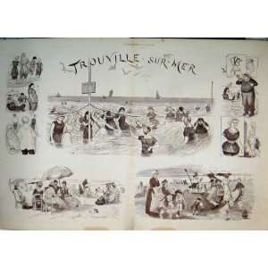 1879 Trouville Sur Mer Family Beach Sand Bathing Print 