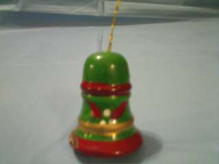 VINTAGE WOOD WOODEN GREEN BELL CHRISTMAS ORNAMENT  