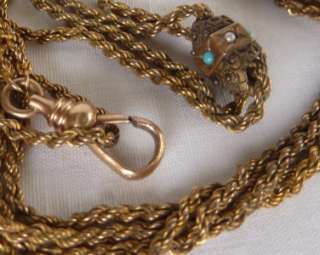 VICTORIAN GF WATCH CHAIN NECKLACE WITH SOLID 10K GOLD SEED PEARL 
