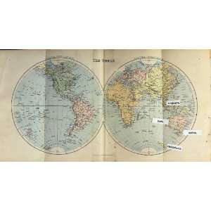 1885 Map World Africa America Australia Europe Asia 