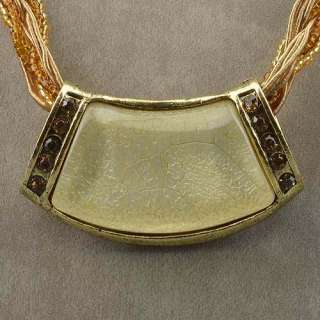 Fashion Diamante Metallic Beads Retro Copper Chunky Pendant Necklace 