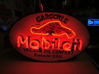   Rare Porcelain Mobil Mobiloil Gargoyle Custom Neon Sign 16  
