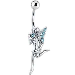  Aqua Gem Sterling Silver Dancing Fairy Belly Ring: Jewelry
