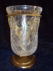 Vtg. Pair of Brass Angel Crackled Glass Candle Holders India  
