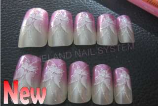 French Acrylic Nail Art Full Tips (Sliver Glitter Purple Butterfly 