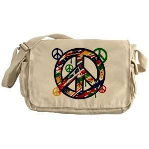   Khaki Messenger Bag Peace Symbol Sign Dripping Paint 