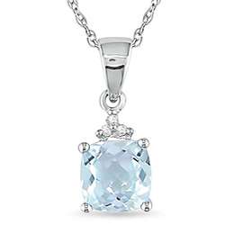10k White Gold Aquamarine and Diamond Necklace  Overstock