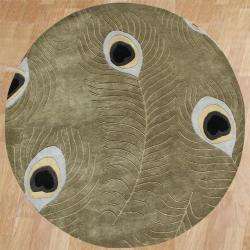    tufted Sage Green Peacock Wool Area Rug (6 Round)  Overstock