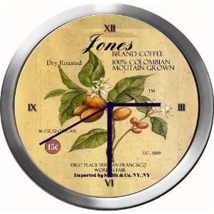  JONES 14 Inch Coffee Metal Clock Quartz Movement, Wood 