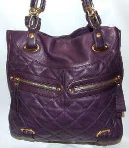 Makowsky Quilted Tote Shopper Bag Purse Handbag Purple Leather 