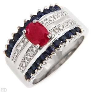   : Ladies Right Hand Ruby & Sapphire Gemstone & Diamond Ring: Jewelry