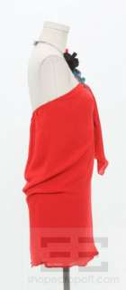 Alice + Olivia Poppy Red Silk Necklace Trim Draped Halter Dress Size 
