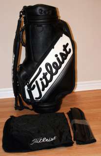 Titleist Tour Staff Cart Bag Black Leather With Hood and Towel  
