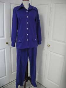 Polyester Retro Womens Vintage Pant Suit 1970s Purple  