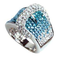   Silver White and Blue Crystal Belt Buckle Ring  