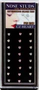 24pc Heart Gem Gold Nose Pins Display 20g  
