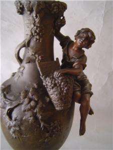 Moreau  Antique French Bronzed Spelter Figural Vase C.1900 Marble 