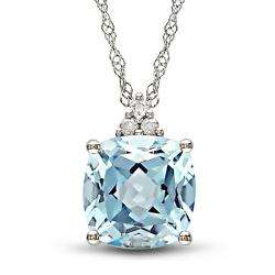 10k White Gold Blue Topaz and Diamond Necklace  