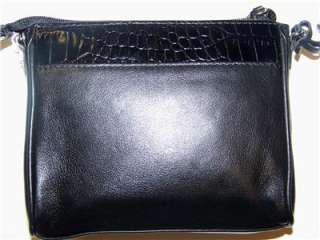 BRIGHTON BEAU Small Black Leather & Enamel Flower Handbag wLong Chain 