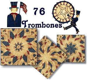 76 TROMBONES Kaleidoscope Quilt Blocks KIT / Old Glory  
