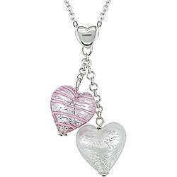 Silver Murano Glass Pink and Silver Heart Necklace  