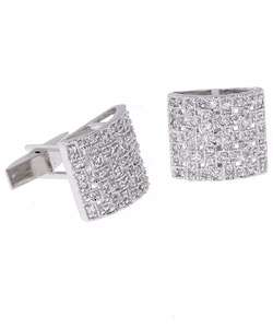   Rhodium plated Sterling Silver Woven CZ Cuff Links  Overstock