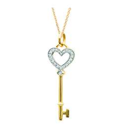   Silver and 14k Gold Diamond Heart Key Necklace  Overstock