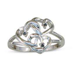 Sterling Silver Black Diamond Accent Triple Heart Ring  Overstock