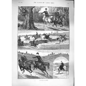   1889 PAPER CHASE SURREY HORSES JUMPING SPORT OLD PRINT