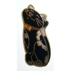  Black Cloisonne Smiling Cat Pin Jewelry