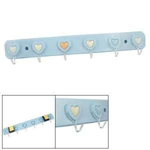  Amico Heart Shape 6 Metal Hanger Wall Hook Rack Strip Blue 