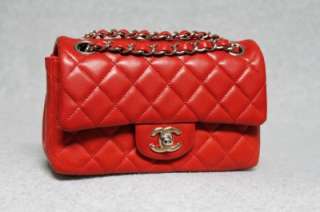 Chanel Red New Mini Small Lambskin Leather Flap Messenger Bag New 
