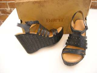 CUTE Born Goldie BLACK Studded Leather WEDGE SANDALS 7 NEW  