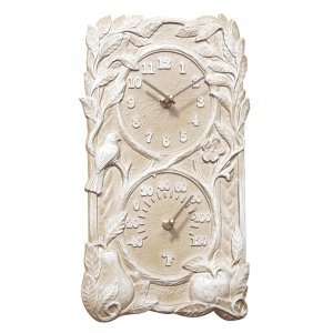  Weathered Limestone Fruit & Bird Clock and Thermometer 