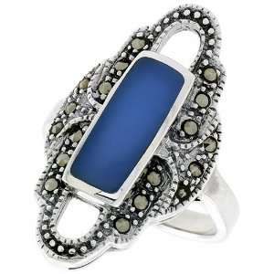 Sterling Silver Oxidized Ring, w/ 14 x 6 mm Rectangular Blue Resin, 1 