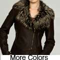 Collezione Womens Plus Size Faux Leather Faux Fur Collar Moto Jacket 