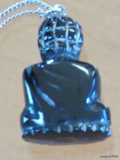  STERLING SILVER & HAND CARVED BLACK CORAL BUDDHA PENDANT  