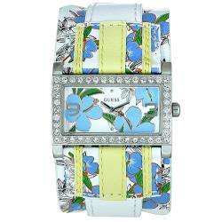 Guess Womens Casual Hibiscus Print White Leather Watch   