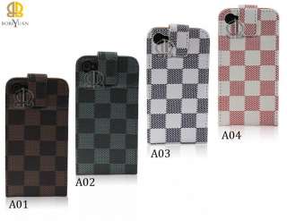   Stylish Checked PU Leather Cover Hard Case w/ Stand for iPhone 4/4S
