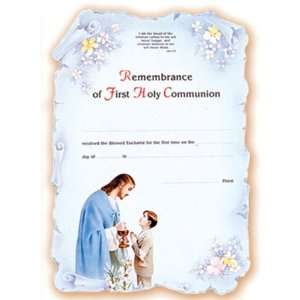  100 First Communion Boy Certificates: 7 x 10.5, Die Cut 