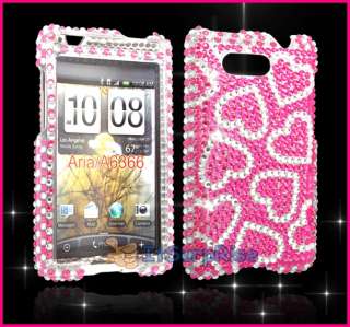 BLING CRYSTAL HEART HARD COVER CASE FR HTC Aria Liberty  